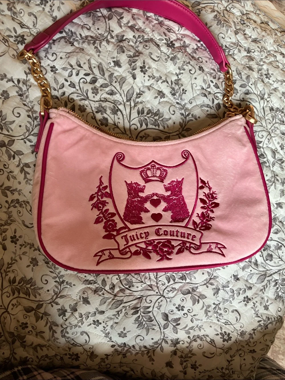 (No pom poms on it) Juicy Couture Two-Tone Pink Embroidered Shoulder Bag